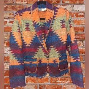 RHONDA STARK Wool Colorful Southwestern Aztec Jacket Blazer
